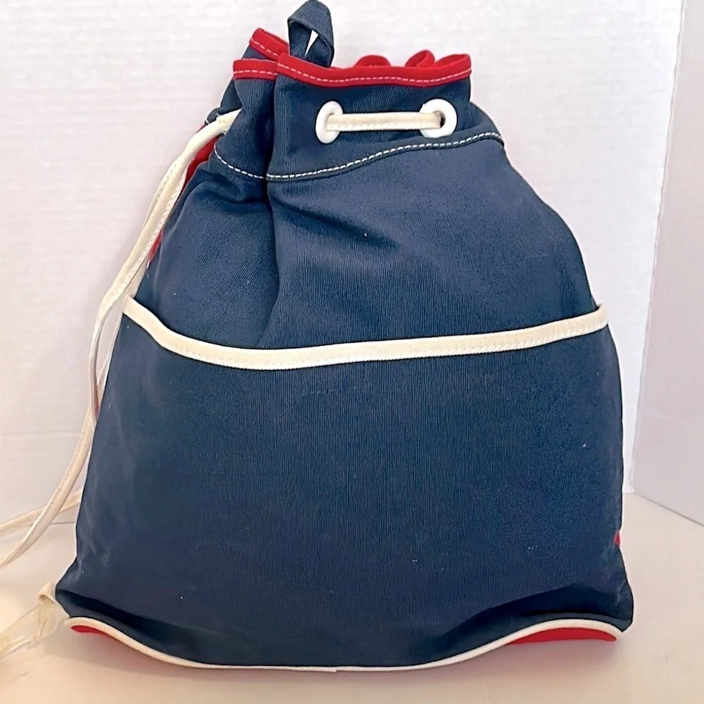 Red Star-Patterned Drawstring Bag EUC